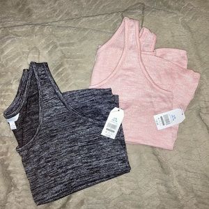 NWT (2) Time and Tru tank tops Size L pink crochet and Heather gray